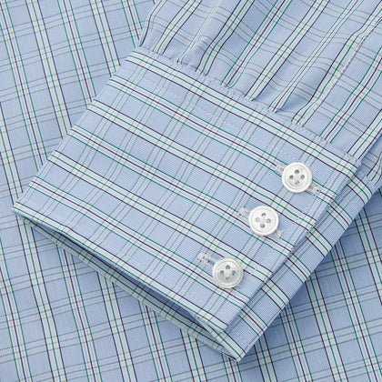 Blue And Green Check Poplin Cotton Regular Fit Shirt with T&A Collar and 3-Button Cuffs Image 2