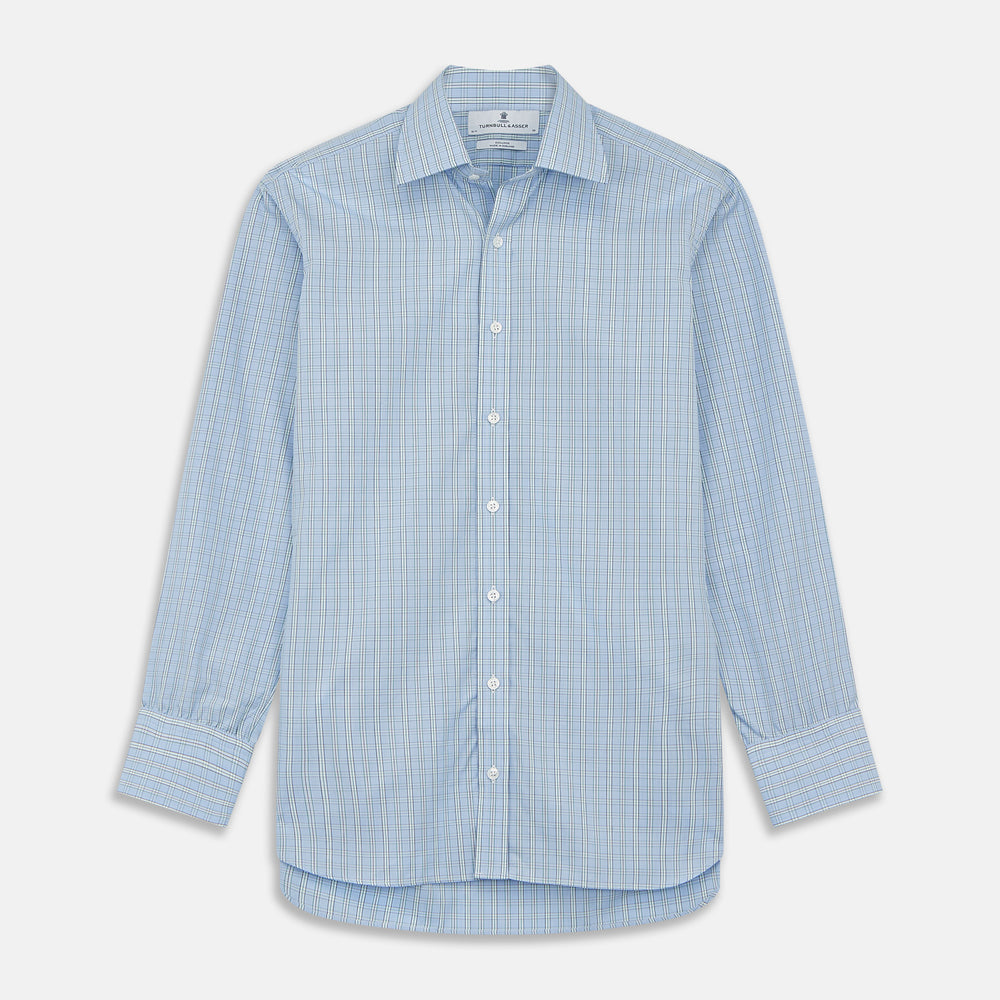 Blue And Green Check Poplin Cotton Regular Fit Shirt with T&A Collar and 3-Button Cuffs