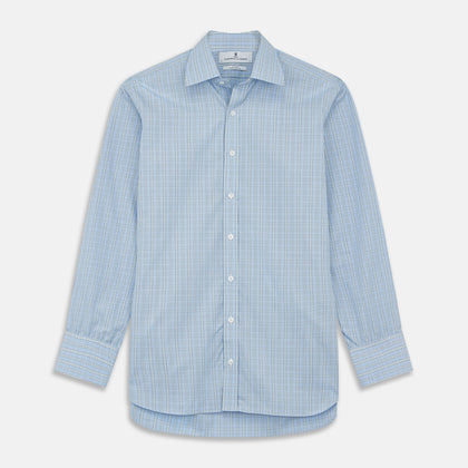 Blue And Green Check Poplin Cotton Regular Fit Shirt with T&A Collar and 3-Button Cuffs