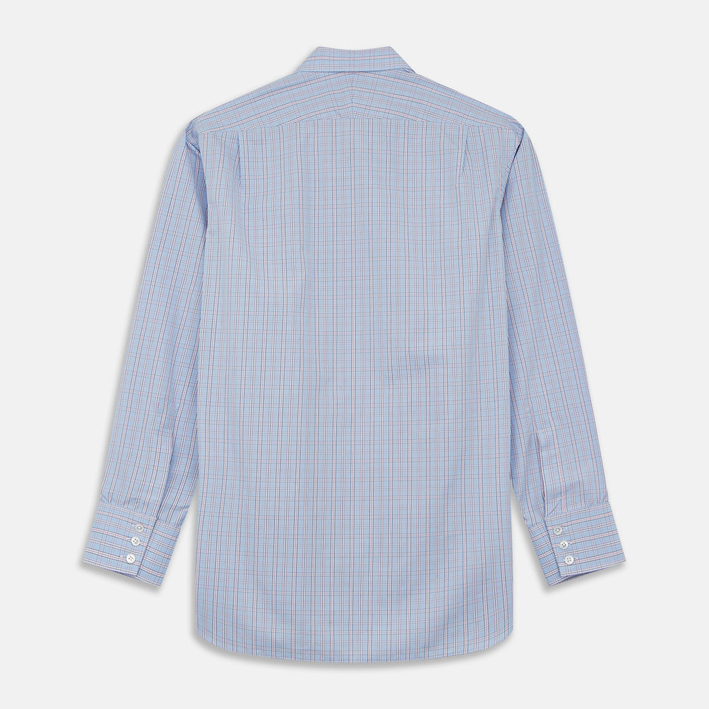 Blue and Pink Check Poplin Cotton Regular Fit Shirt with T&amp;A Collar and 3-Button Cuffs