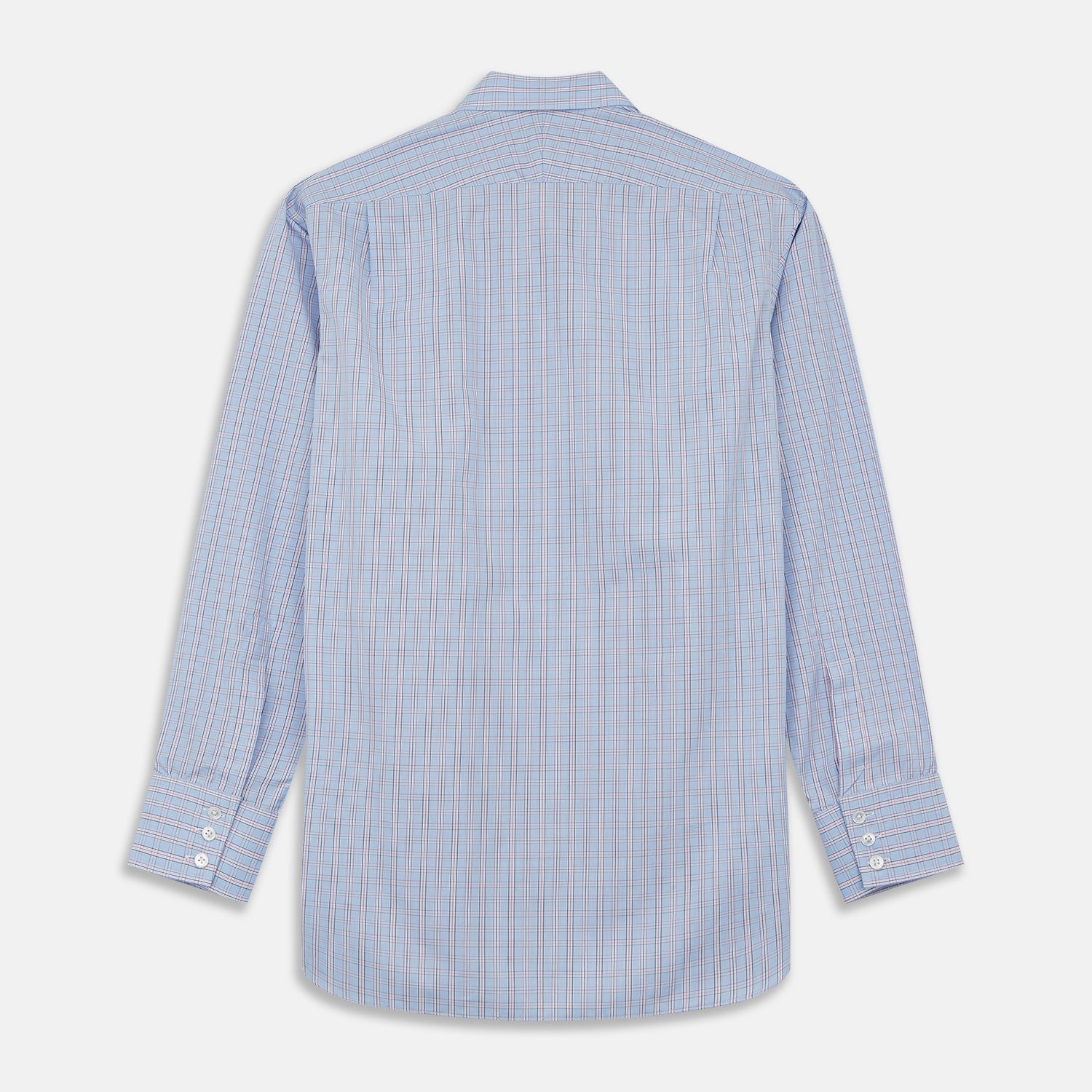 View 4 of product Blue and Pink Check Poplin Cotton Regular Fit Shirt with T&amp;A Collar and 3-Button Cuffs