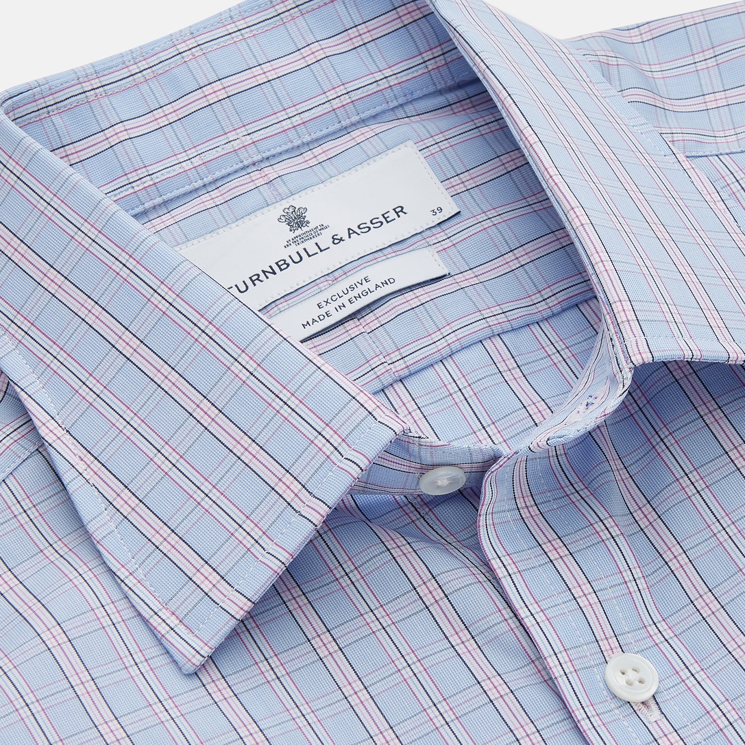 View 2 of product Blue and Pink Check Poplin Cotton Regular Fit Shirt with T&amp;A Collar and 3-Button Cuffs