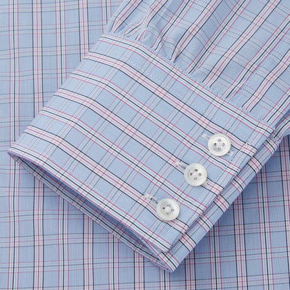 Blue and Pink Check Poplin Cotton Regular Fit Shirt with T&amp;A Collar and 3-Button Cuffs Image 2