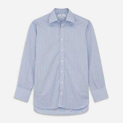 Blue and Pink Check Poplin Cotton Regular Fit Shirt with T&amp;A Collar and 3-Button Cuffs