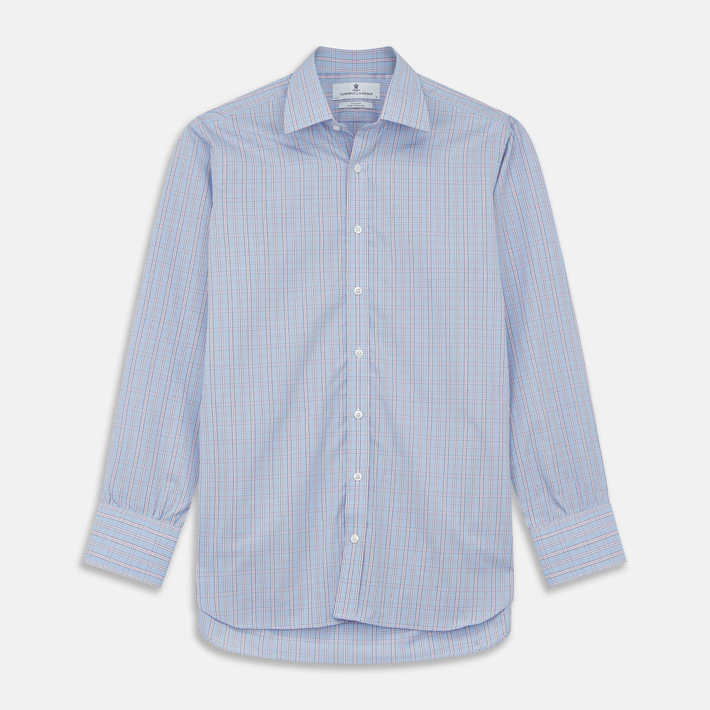 Blue And Pink Check Poplin Cotton Regular Fit Shirt with T&A Collar and 3-Button Cuffs