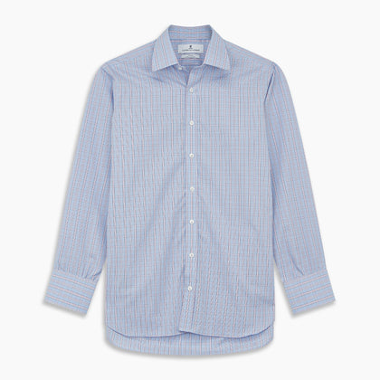 Blue and Pink Check Poplin Cotton Regular Fit Shirt with T&amp;A Collar and 3-Button Cuffs Image 4