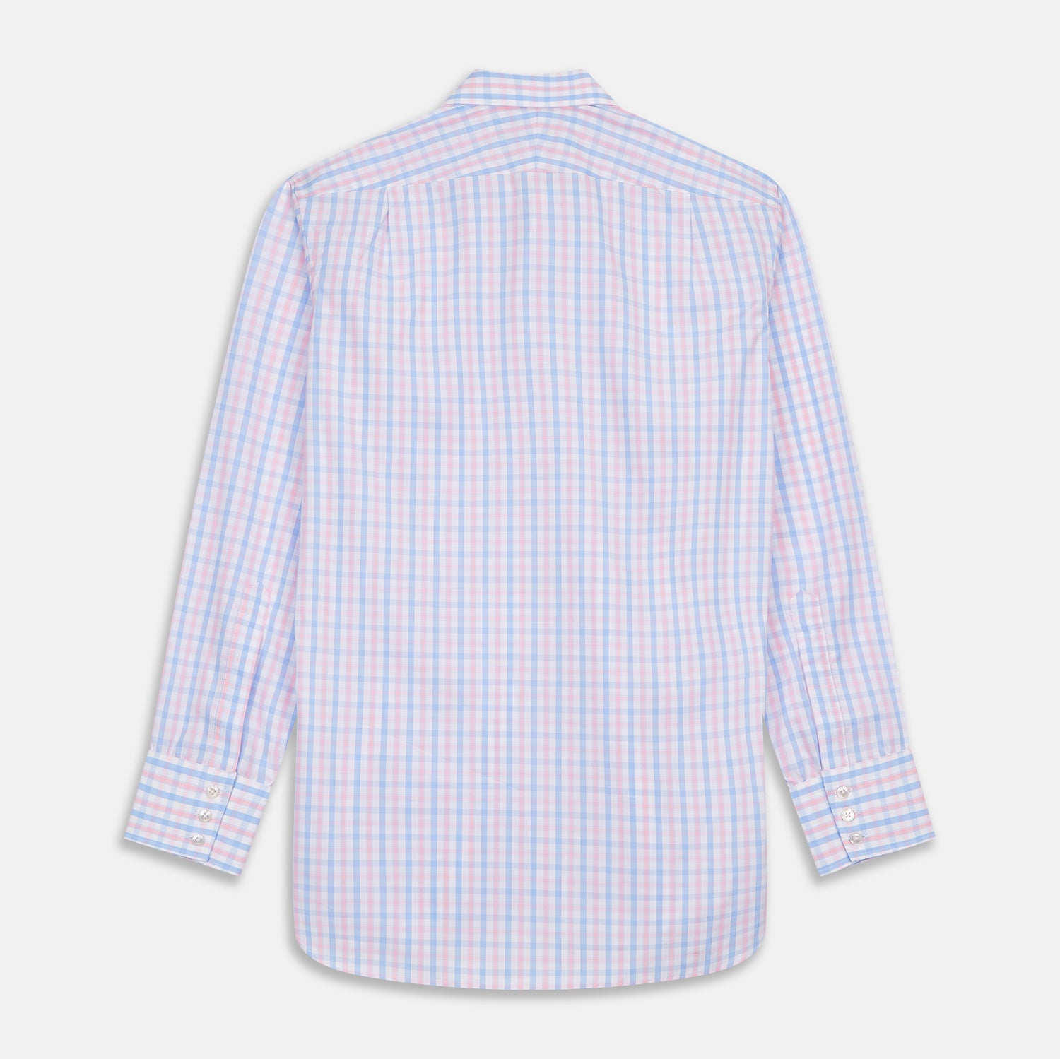 Blue and Pink Check Poplin Shirt with T&A Collar and 3-Button Cuffs