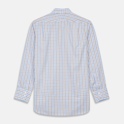 Blue and Brown Check Poplin Shirt with T&A Collar and 3-Button Cuffs Image 3