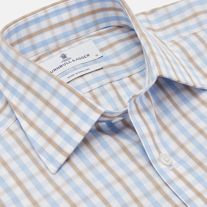 Blue and Brown Check Poplin Shirt with T&A Collar and 3-Button Cuffs Image 1