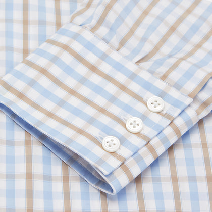 Blue and Brown Check Poplin Shirt with T&A Collar and 3-Button Cuffs Image 2