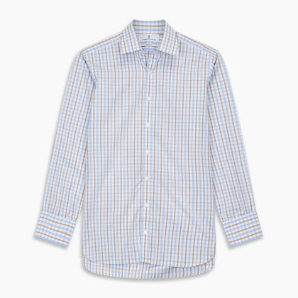 Blue and Brown Check Poplin Shirt with T&A Collar and 3-Button Cuffs Image 4