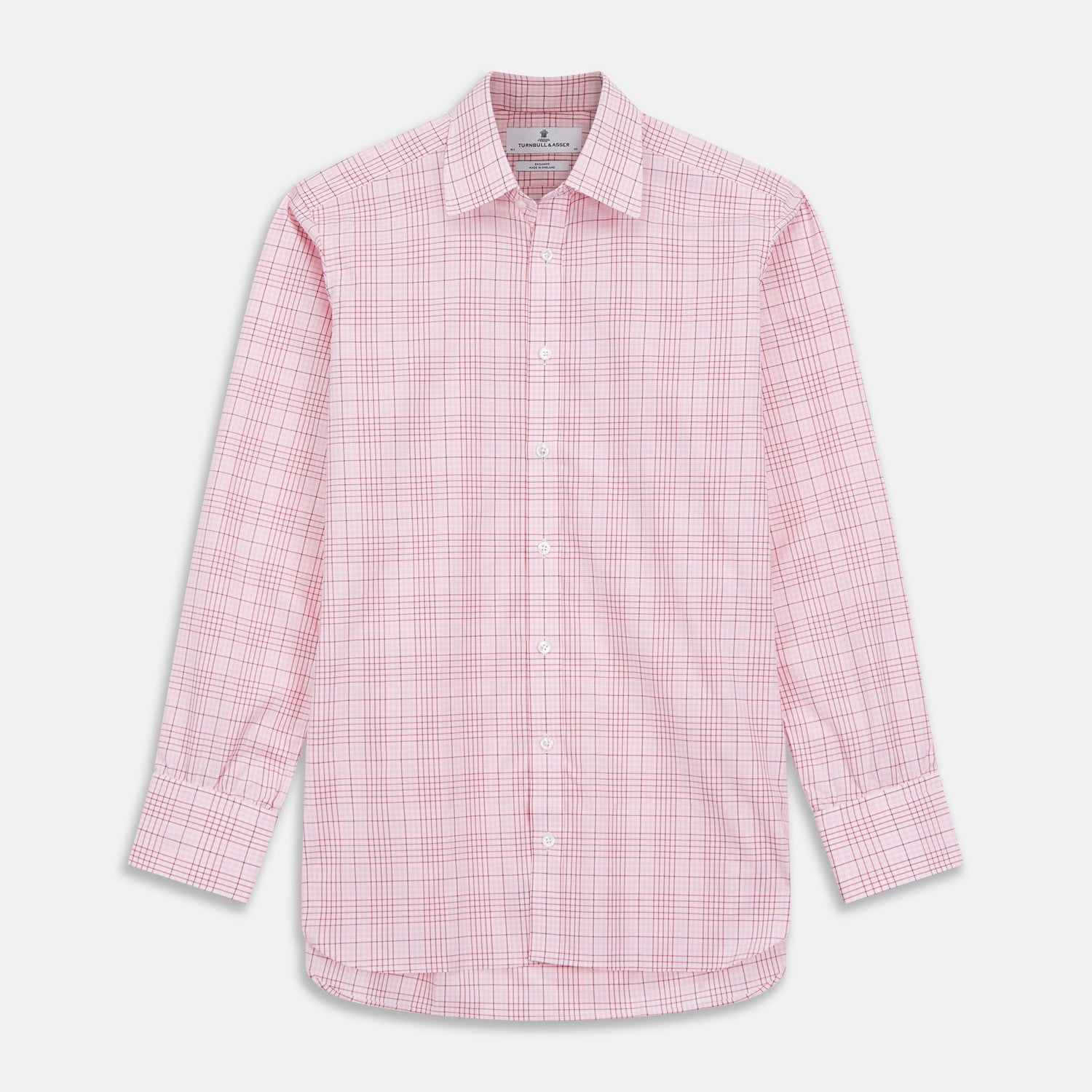 View 1 of product Pink Fine Check Shirt with T&A Collar and Three-Button Cuffs