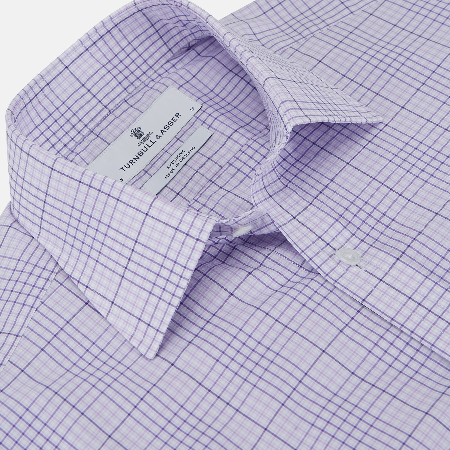 View 2 of product Lilac Fine Check Shirt with T&amp;A Collar and Three-Button Cuffs
