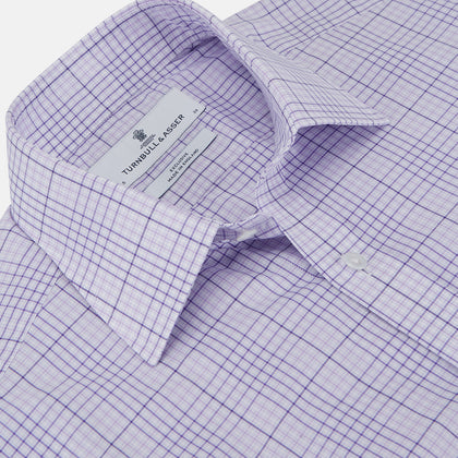 Lilac Fine Check Shirt with T&amp;A Collar and Three-Button Cuffs Image 1