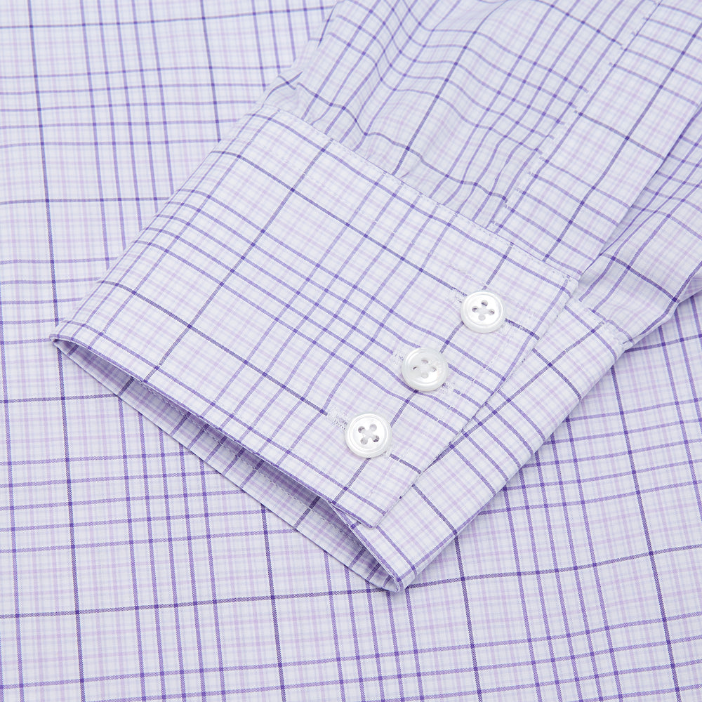 Lilac Fine Check Shirt with T&amp;A Collar and Three-Button Cuffs