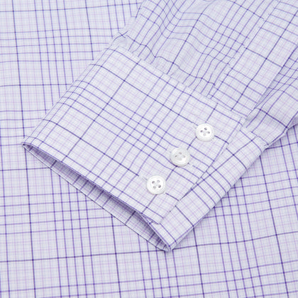 Lilac Fine Check Shirt with T&amp;A Collar and Three-Button Cuffs Image 2