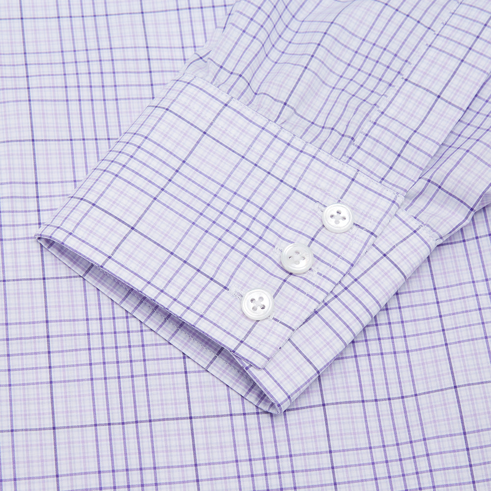 Lilac Fine Check Shirt with T&A Collar and Three-Button Cuffs