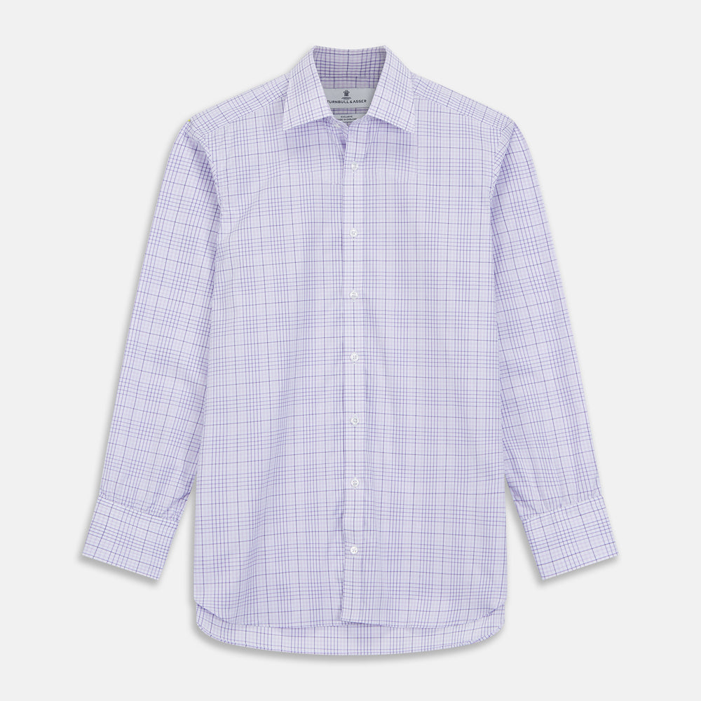Lilac Fine Check Shirt with T&amp;A Collar and Three-Button Cuffs