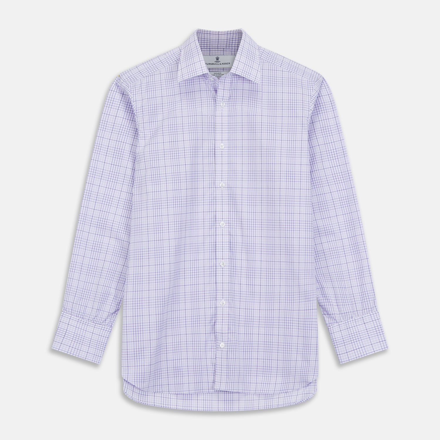 View 1 of product Lilac Fine Check Shirt with T&amp;A Collar and Three-Button Cuffs
