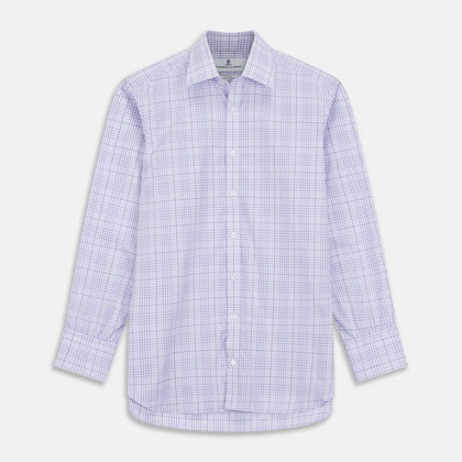 Lilac Fine Check Shirt with T&amp;A Collar and Three-Button Cuffs