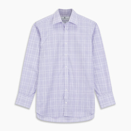 Lilac Fine Check Shirt with T&amp;A Collar and Three-Button Cuffs Image 3