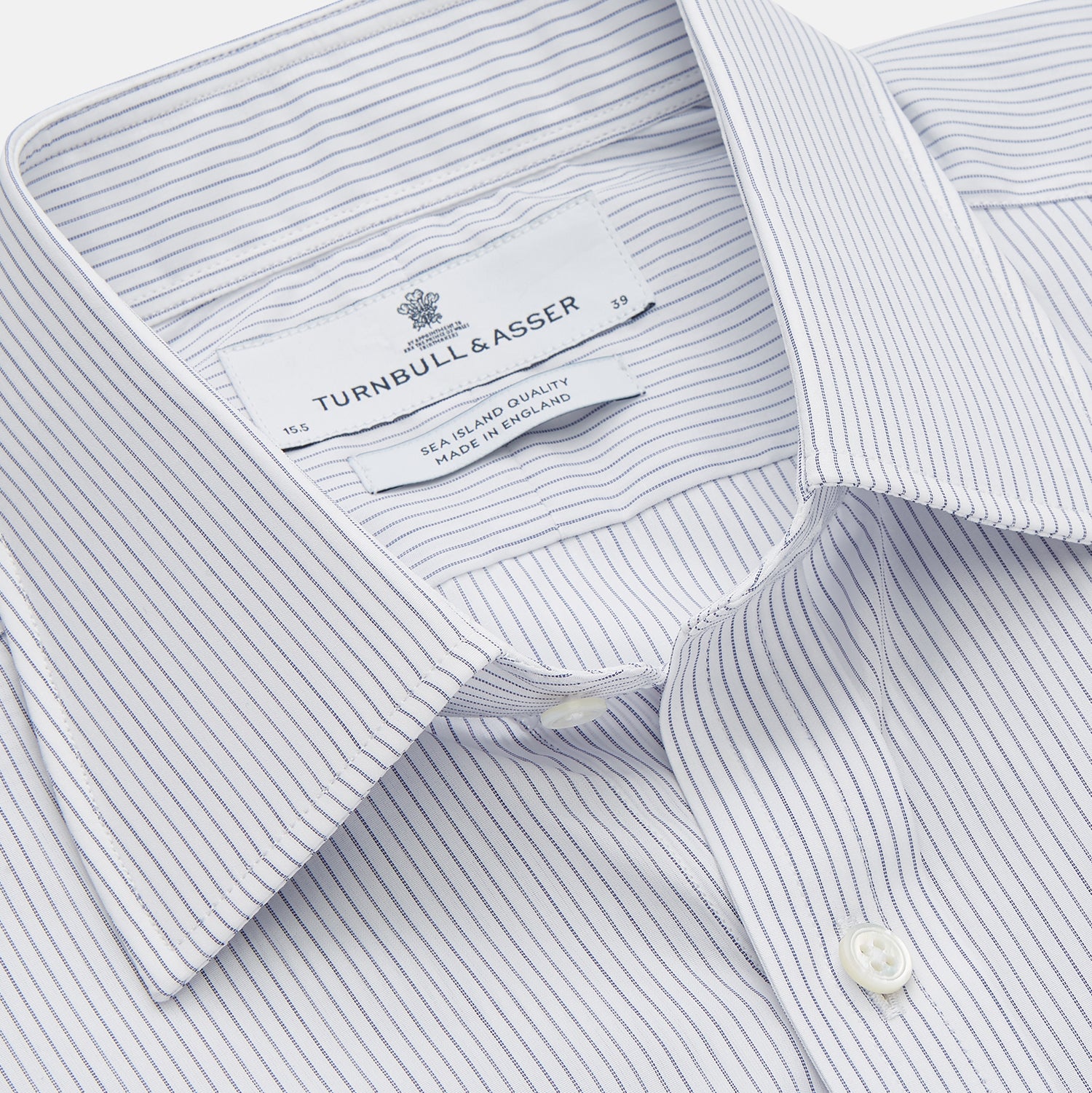 View 2 of product WhiteÂ AndÂ Blue Stripe Sea Island Quality Cotton Shirt With T&A Collar and 3-Button Cuffs