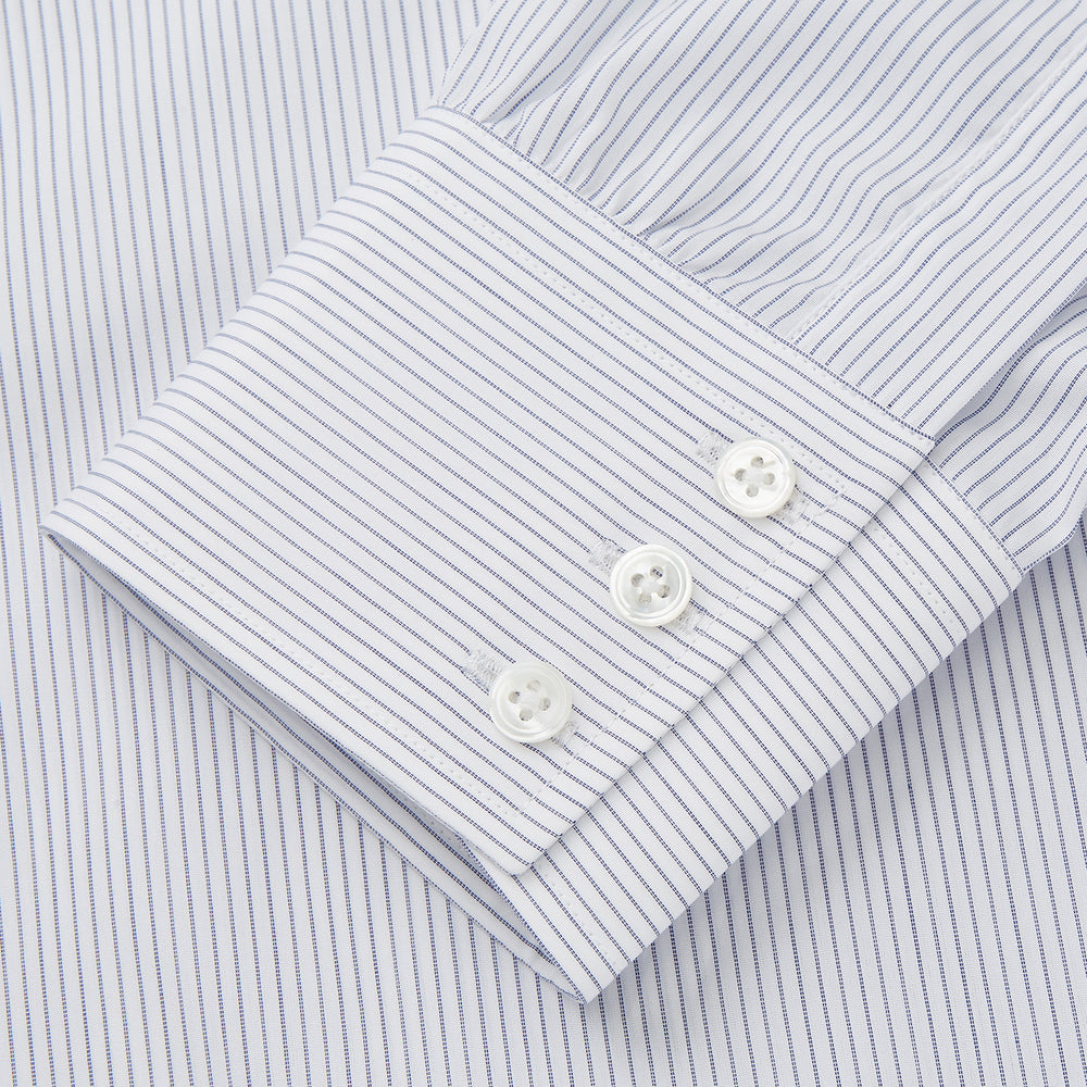 WhiteÂ AndÂ Blue Stripe Sea Island Quality Cotton Shirt With T&A Collar and 3-Button Cuffs