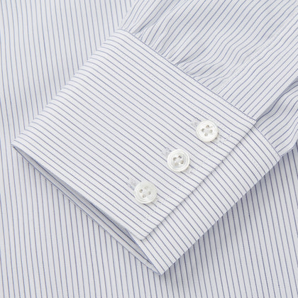 WhiteÂ AndÂ Blue Stripe Sea Island Quality Cotton Shirt With T&A Collar and 3-Button Cuffs Image 2