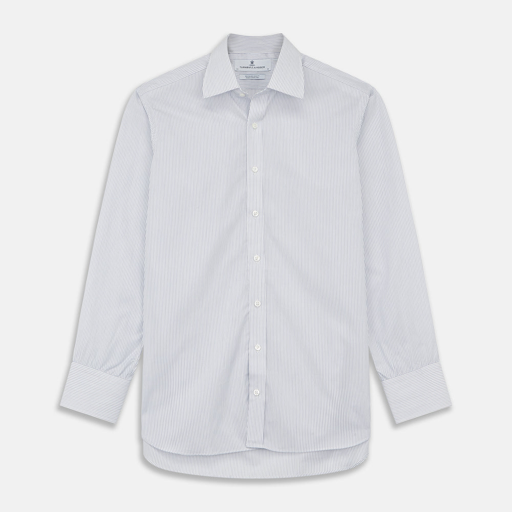 WhiteÂ AndÂ Blue Stripe Sea Island Quality Cotton Shirt With T&A Collar and 3-Button Cuffs