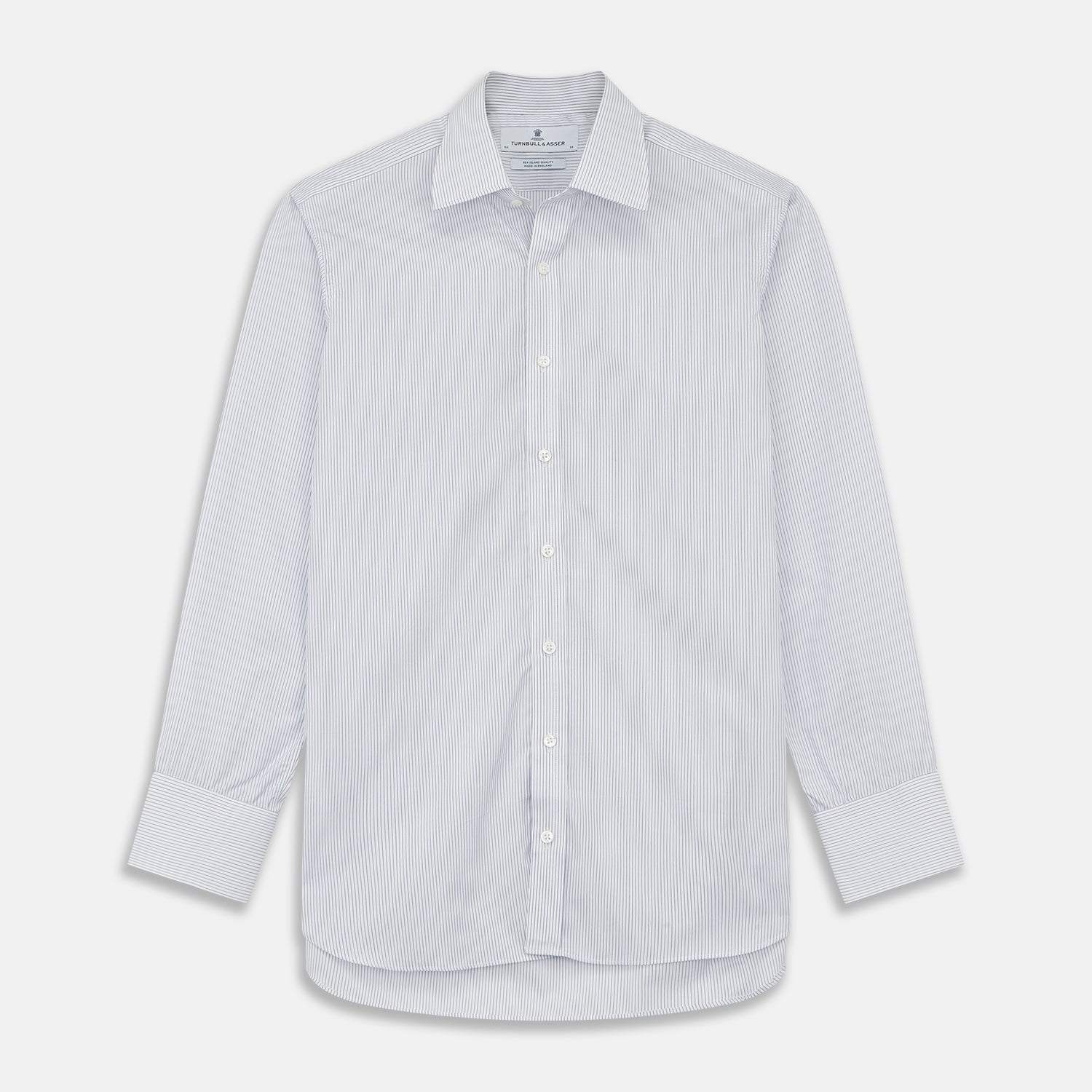 View 1 of product WhiteÂ AndÂ Blue Stripe Sea Island Quality Cotton Shirt With T&A Collar and 3-Button Cuffs