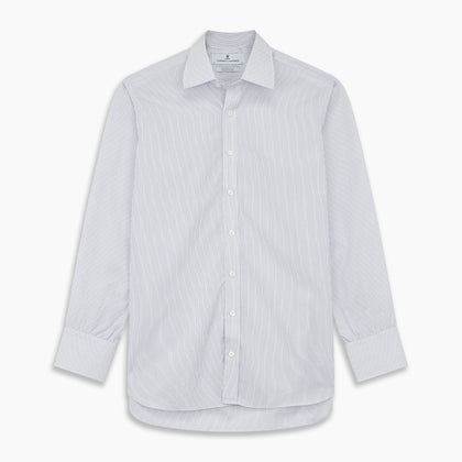 WhiteÂ AndÂ Blue Stripe Sea Island Quality Cotton Shirt With T&A Collar and 3-Button Cuffs Image 4