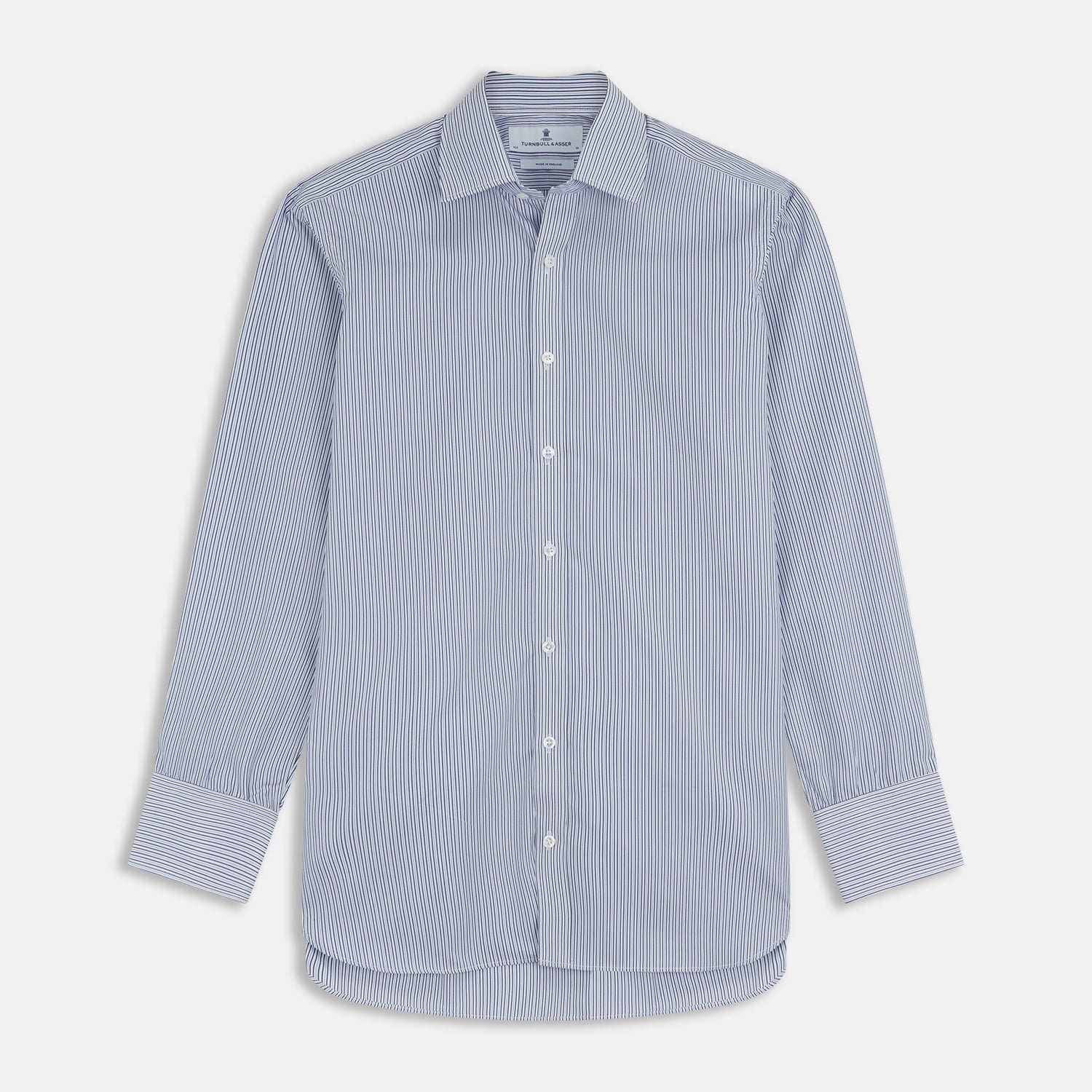 Blue And White Stripe Sea Island Quality Cotton Shirt With T&A Collar and 3-Button Cuffs
