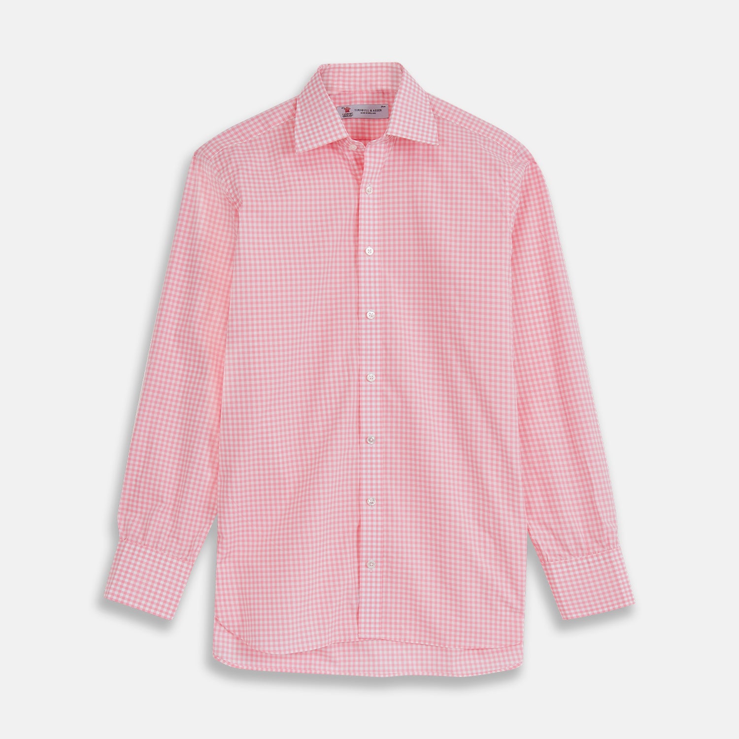 View 1 of product Pink & White Cotton Gingham Check Shirt with T&A Collar and 3-Button Cuffs