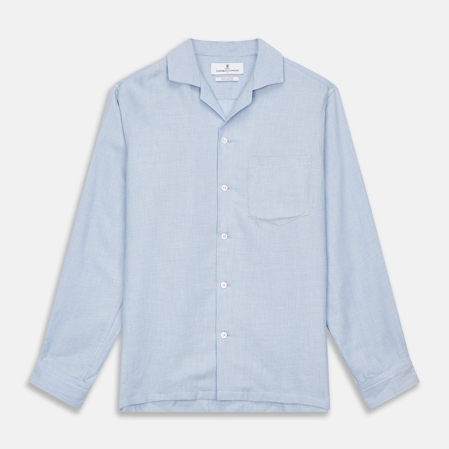 View 1 of product Holiday Fit Blue Cotton and Cashmere Blend Shirt with 1-Button Cuffs