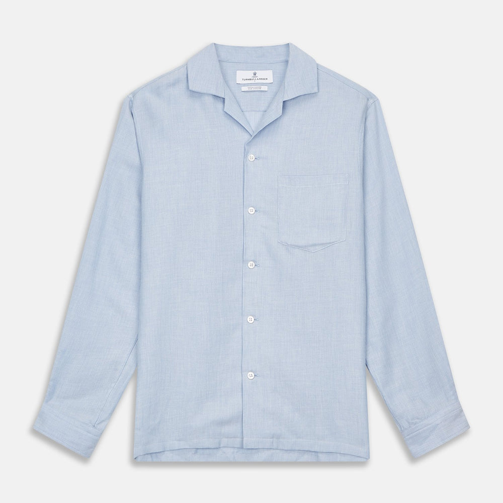 Holiday Fit Blue Cotton and Cashmere Blend Shirt with 1-Button Cuffs