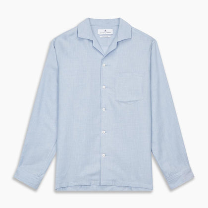 Holiday Fit Blue Cotton and Cashmere Blend Shirt with 1-Button Cuffs Image 6