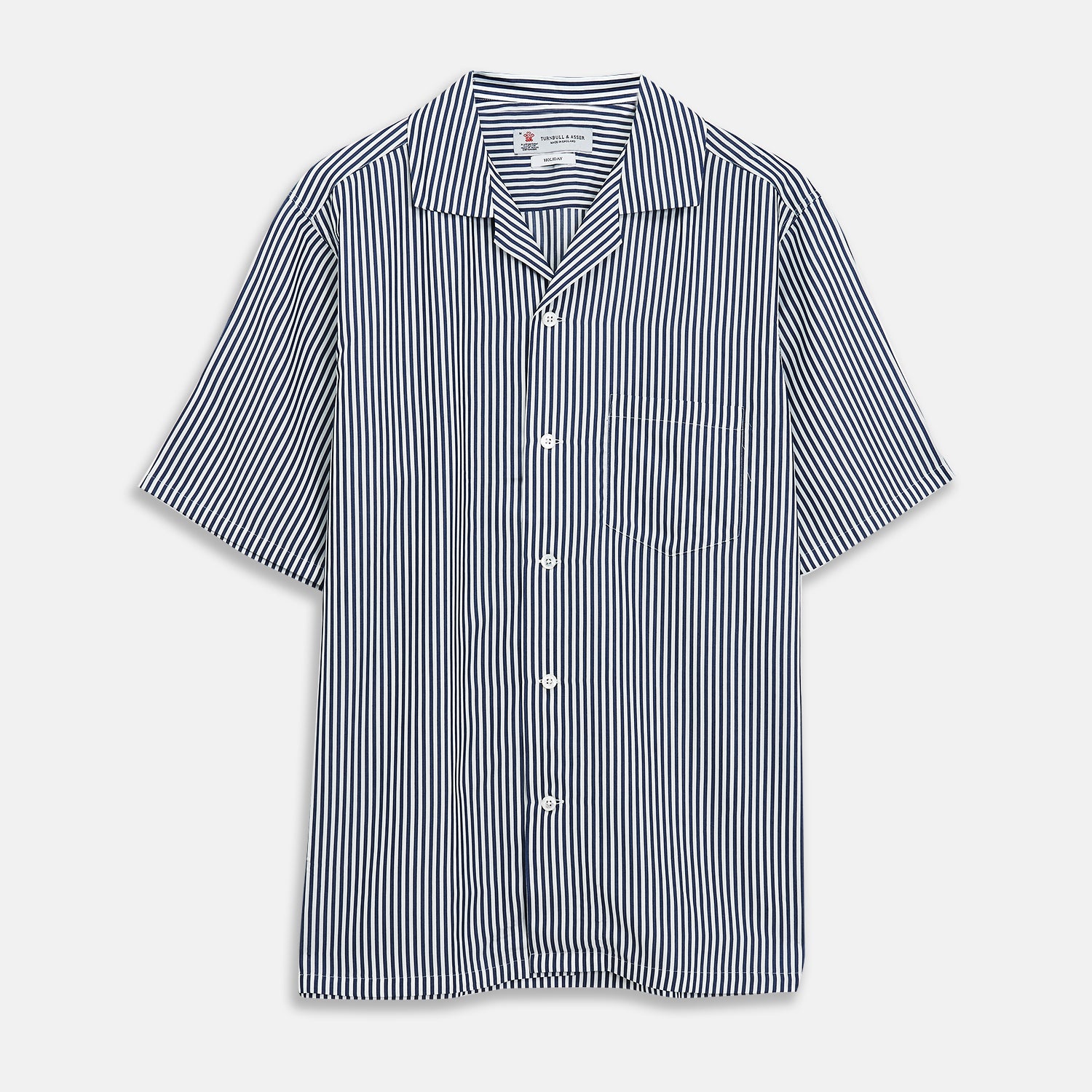 View 1 of product Navy & White Lyocell Stripe Holiday Fit Shirt