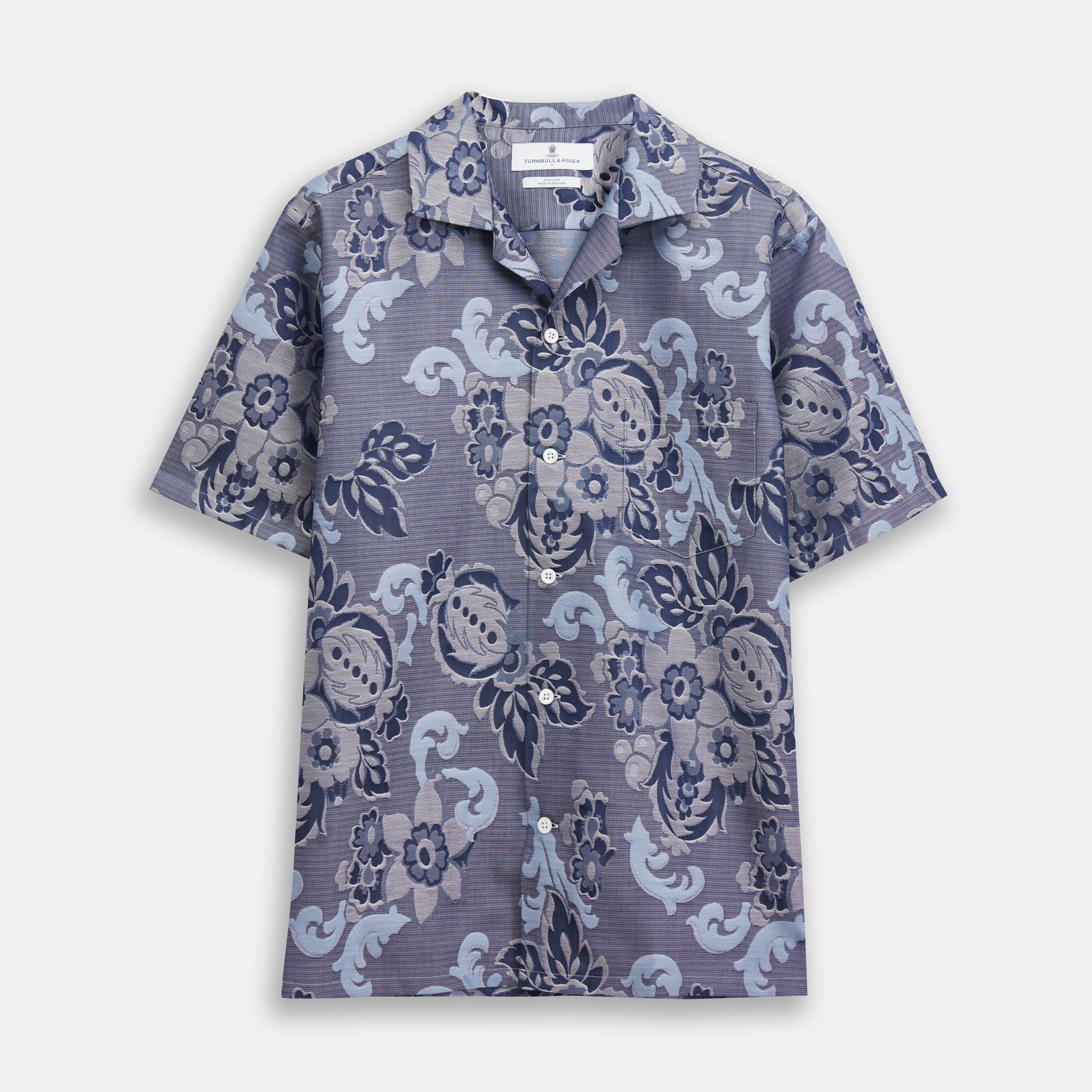 View 1 of product Blue & White Tapestry Weave Cotton Holiday Fit Shirt