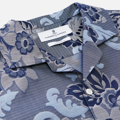 Blue & White Tapestry Weave Cotton Holiday Fit Shirt Image 1