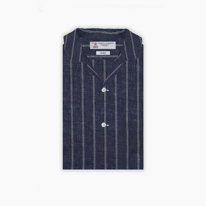Holiday Fit Stripe Linen Short Sleeve Shirt with Revere Collar Image 3