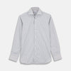 Tailored Fit Grey and White Pinstripe Shirt with Kent Collar and 2-Button Cuffs