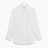 White Herringbone Tailored Fit Cotton Shirt with Long Point Collar and 2-Button Cuff