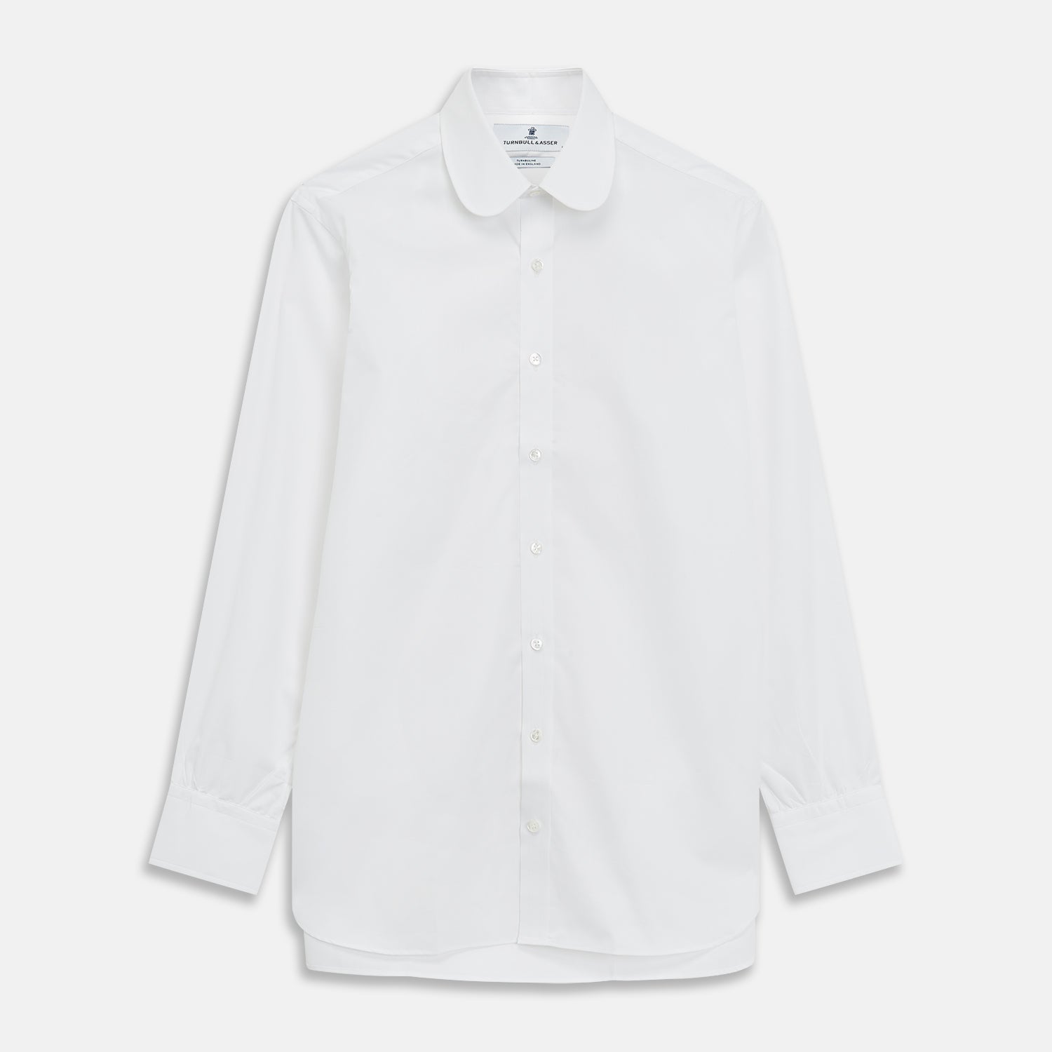 Plain White Regular Fit Cotton Shirt with Round Collar and 3-Button Cuffs