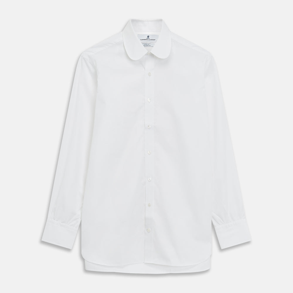 round collar dress shirt Turnbull & Asser Plain White Regular Fit Cotton Shirt With Round Collar And 3-Button Cuffs