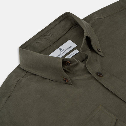 Khaki Corduroy Officer Weekend Fit Shirt with Dorset Collar and One-Button Cuffs Image 1
