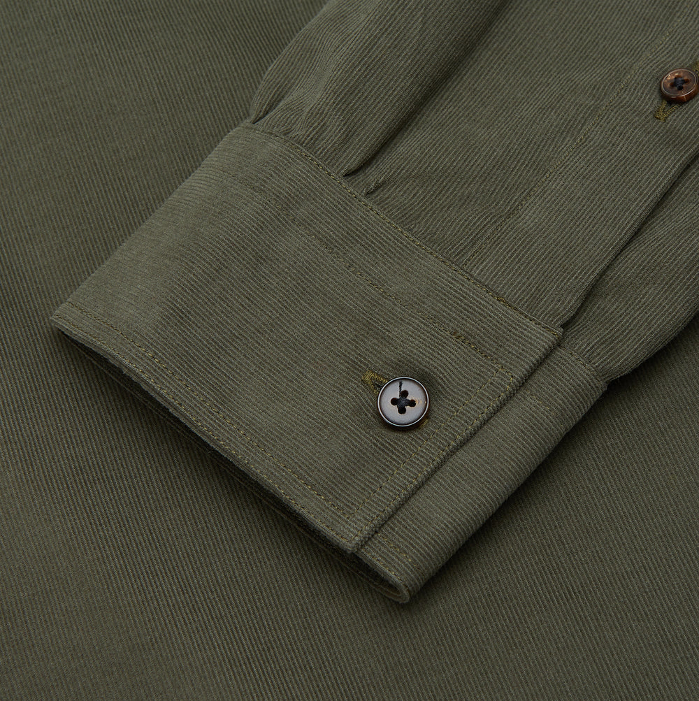Khaki Corduroy Officer Weekend Fit Shirt with Dorset Collar and One-Button Cuffs
