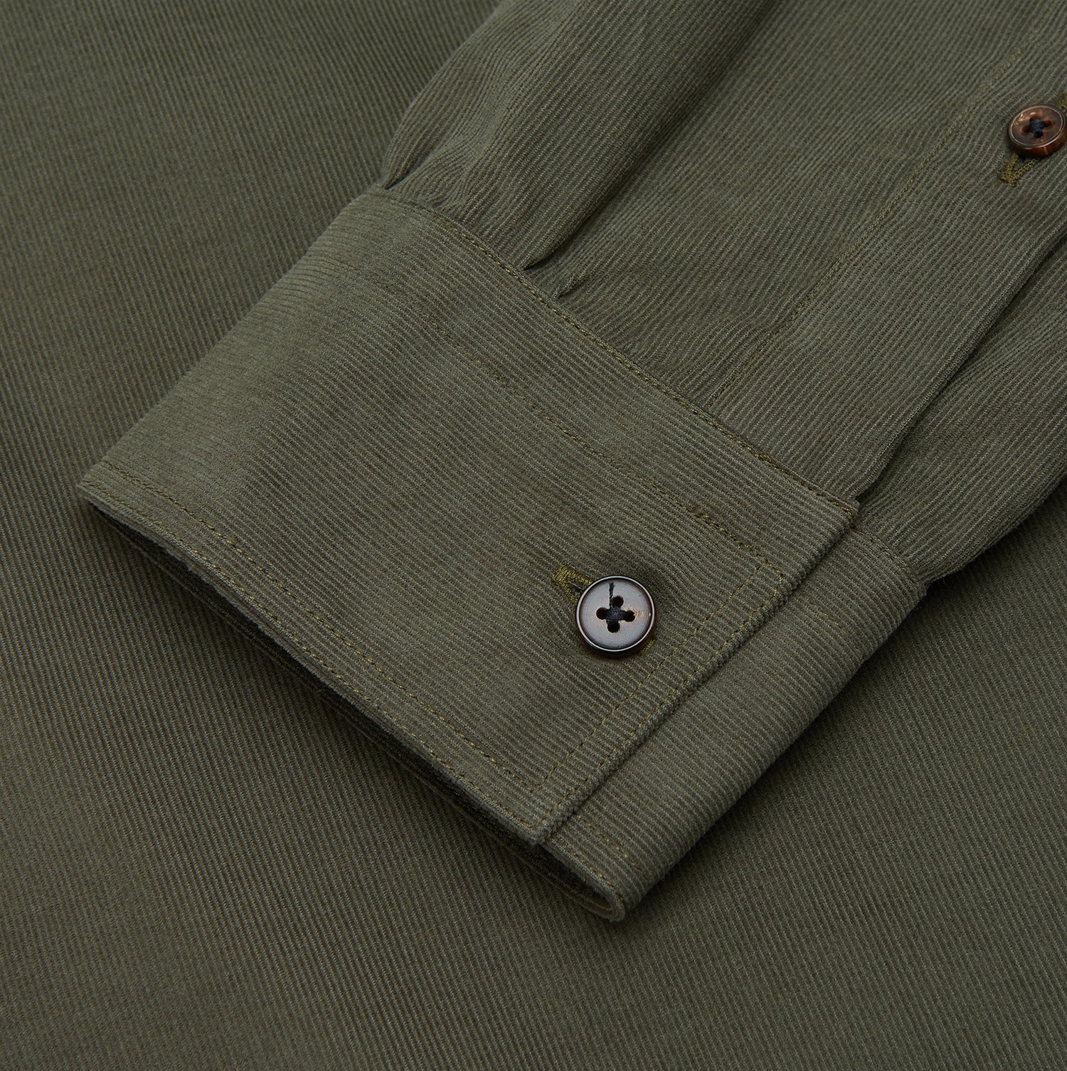 View 3 of product Khaki Corduroy Officer Weekend Fit Shirt with Dorset Collar and One-Button Cuffs