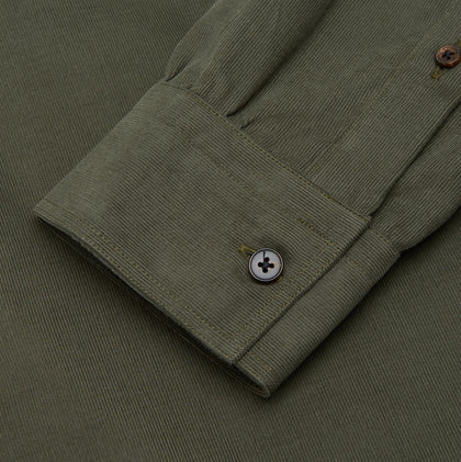 Khaki Corduroy Officer Weekend Fit Shirt with Dorset Collar and One-Button Cuffs Image 2