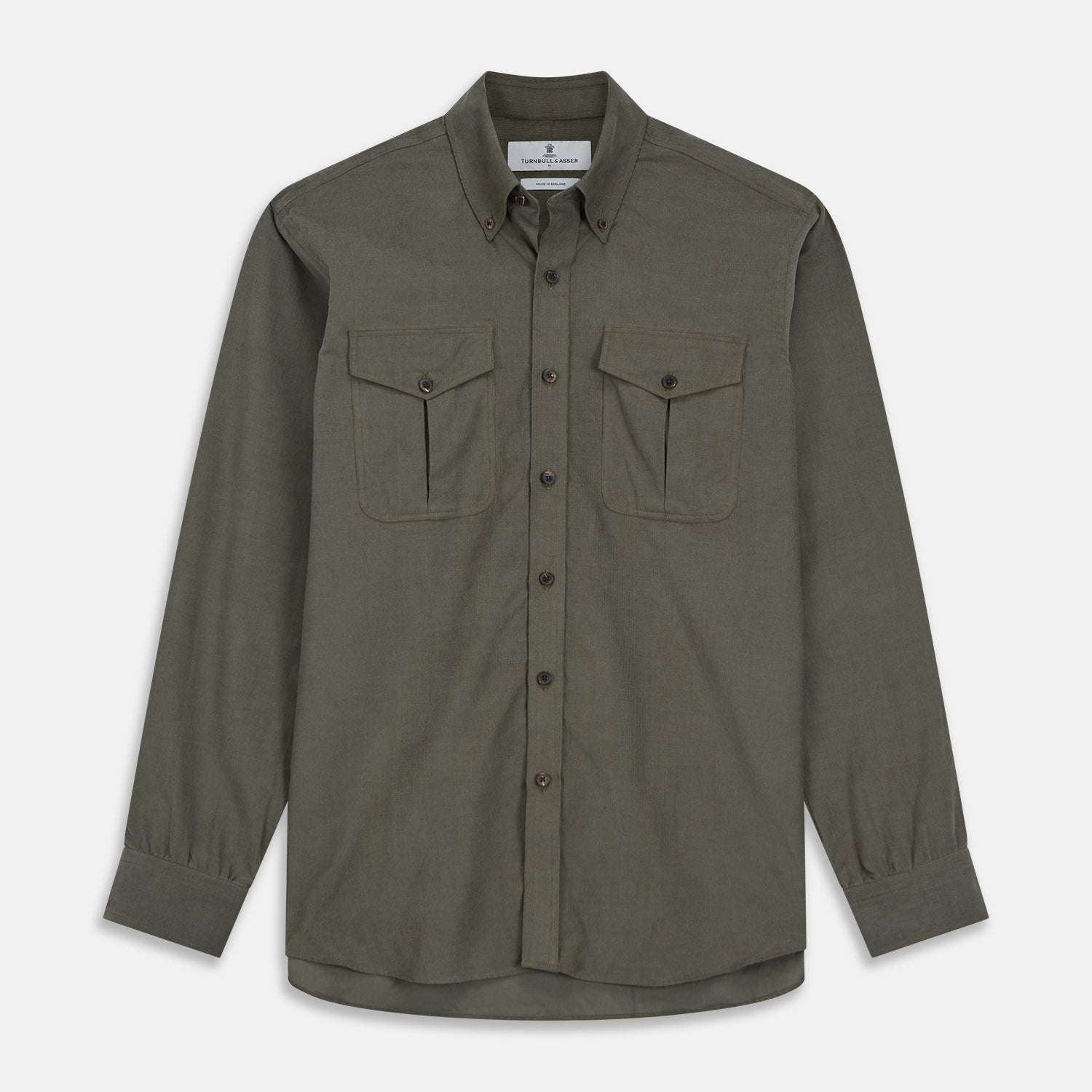 View 1 of product Khaki Corduroy Officer Weekend Fit Shirt with Dorset Collar and One-Button Cuffs