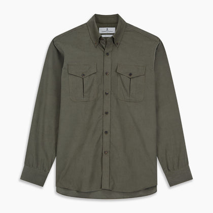 Khaki Corduroy Officer Weekend Fit Shirt with Dorset Collar and One-Button Cuffs Image 3